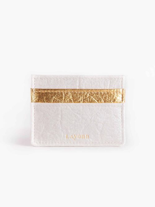 Porte carte en cuir vegan. Porte carte en cuir végétal. Porte carte en pinatex. Porte carte élégant blanc et doré