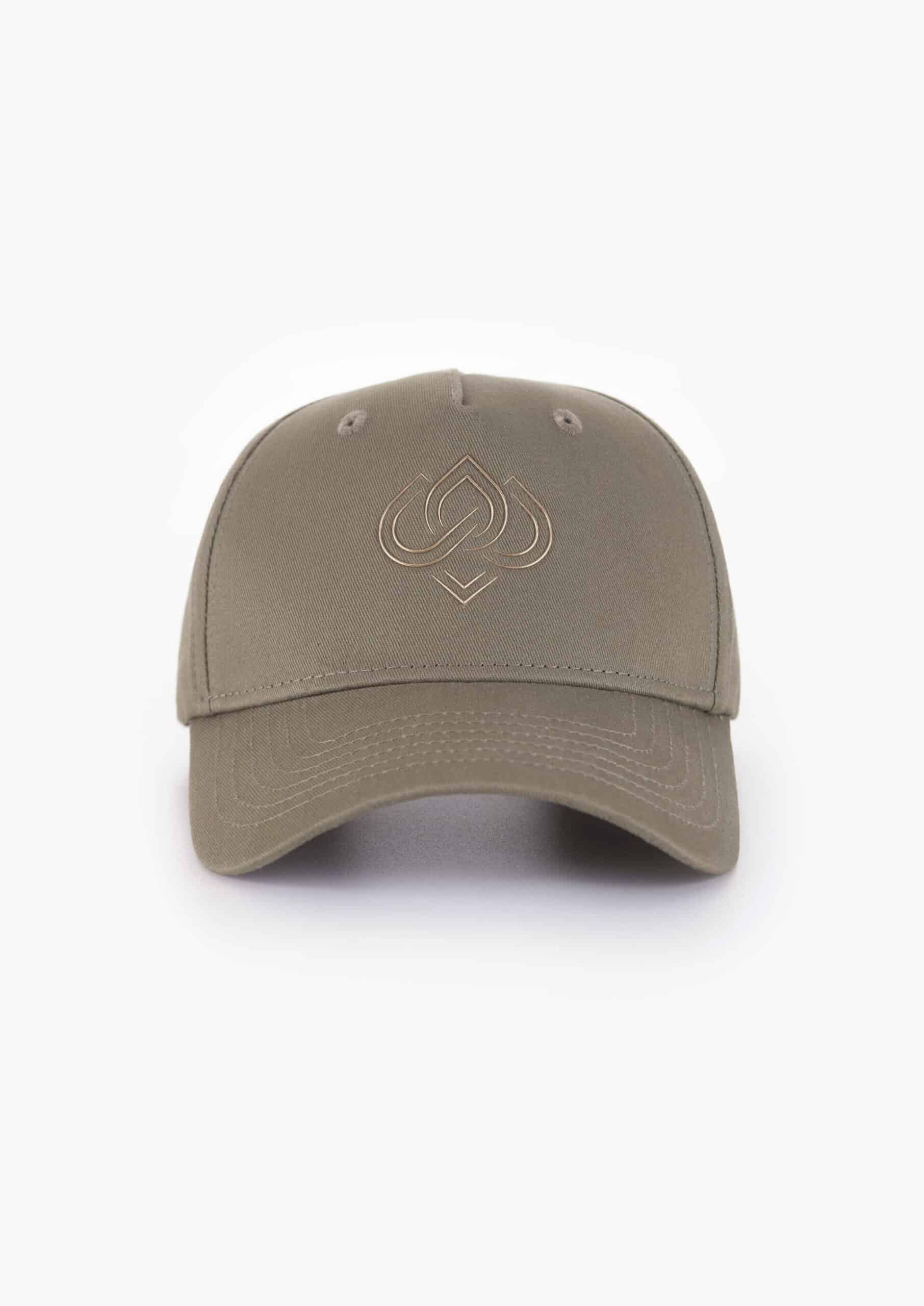 Casquette verte kaki avec logo doré. Casquette kaki et logo or. Casquette coton