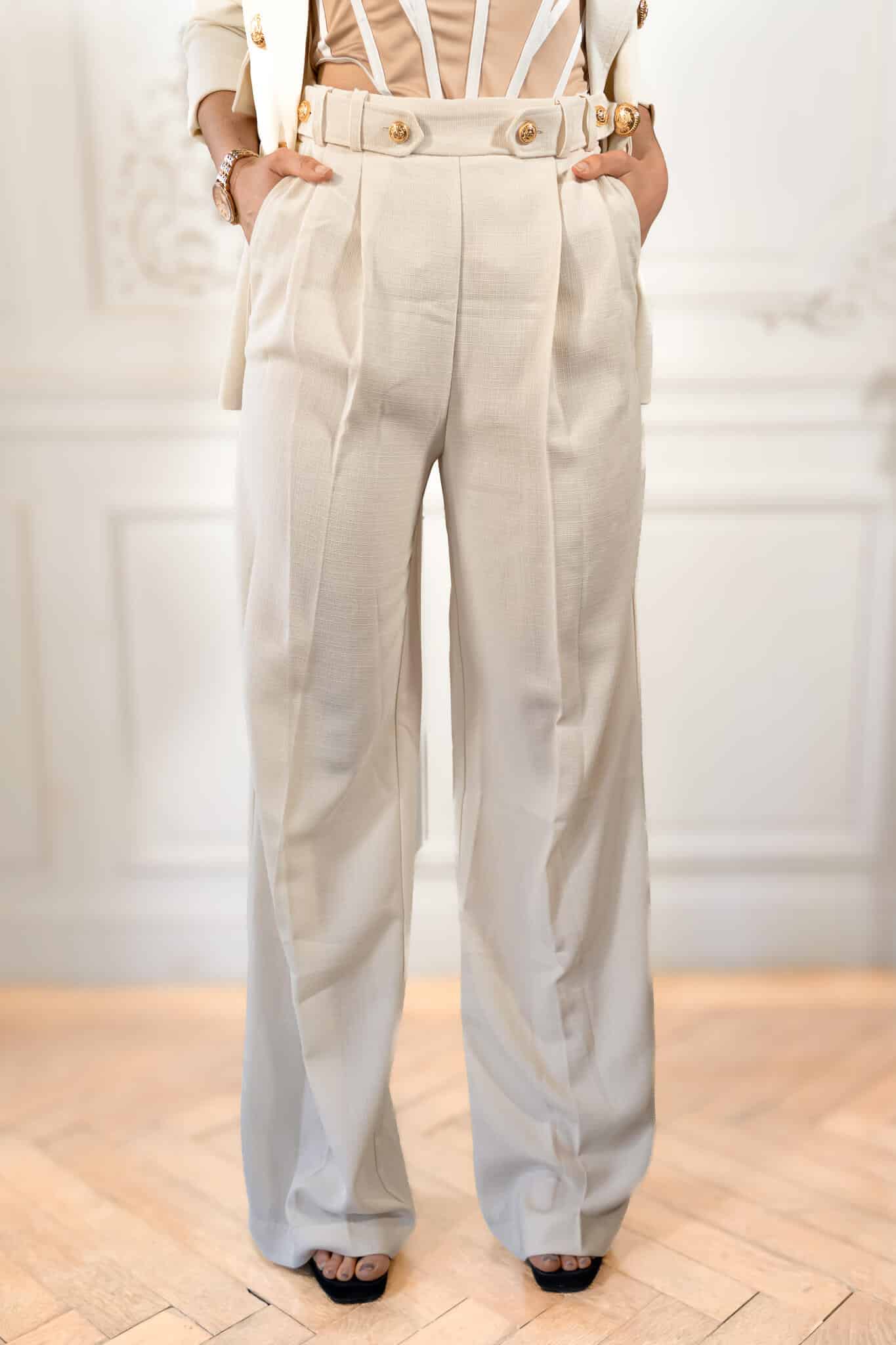 Pantalon layonn style pantalon fluide boutons dorés pantalon femme marque française