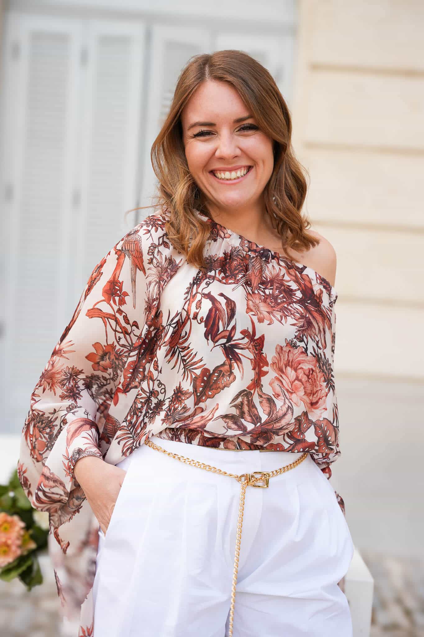 top à fleurs couleur rouille layonn style marque française