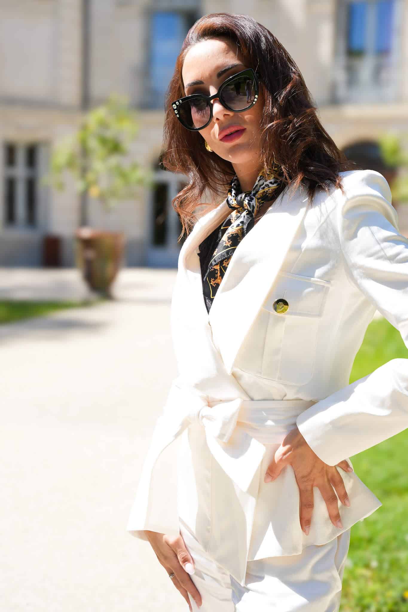 vexte en satin blanc layonn style veste de créateur veste slow fashion