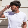 Tshirt blanc coton biologique logo brodé fil or farbriqué au portugal, marque française, tshirt mixte taille ajustée