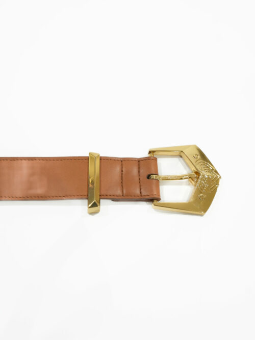 ceinture en cuir végétal, ceinture en cuir de pomme, ceinture camel boucle dorée