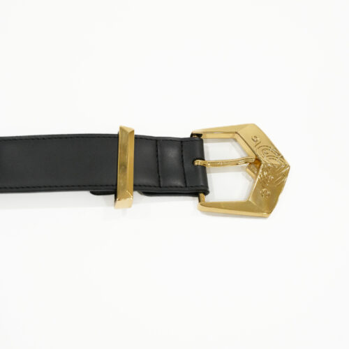 ceinture en cuir végétal, ceinture en cuir de pomme, ceinture noire boucle dorée