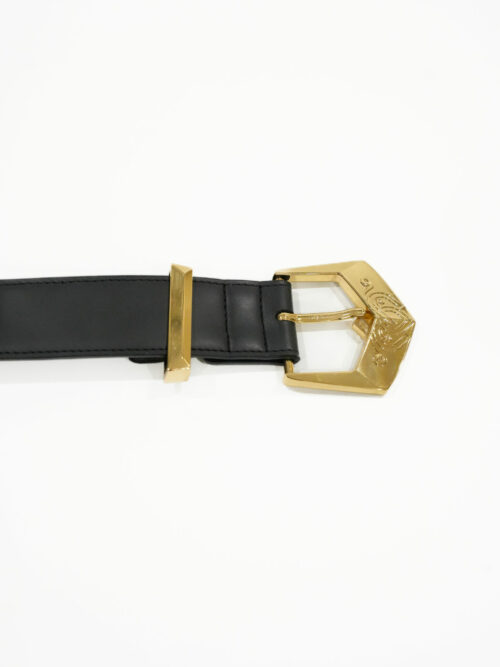 ceinture en cuir végétal, ceinture en cuir de pomme, ceinture noire boucle dorée