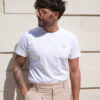 Tshirt blanc coton biologique logo brodé fil or farbriqué au portugal, marque française, tshirt mixte taille ajustée